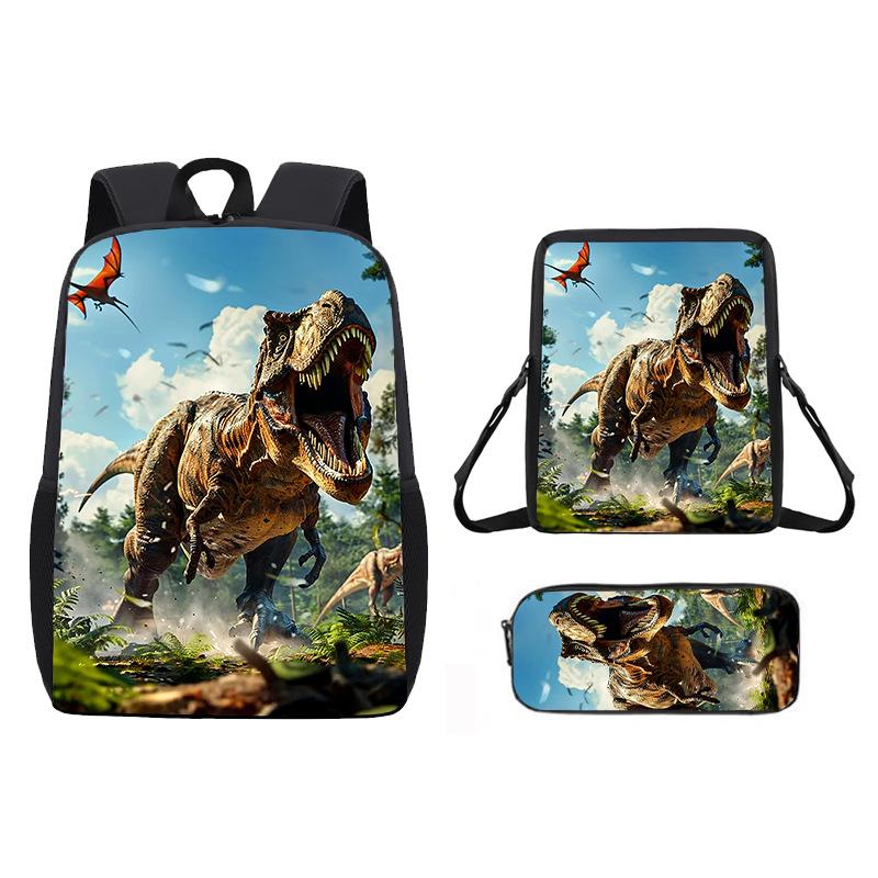 Student Schoolbag Dinosaur Print 17 Inch Large Capacity Youth Backpack pencil bag