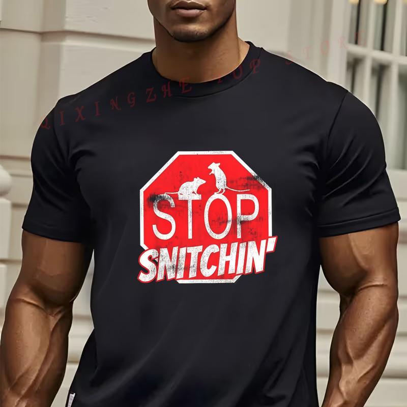 Mens Womens Stop Snitchin Slogan TShirt Oneck Short Sleeve Casual Top S