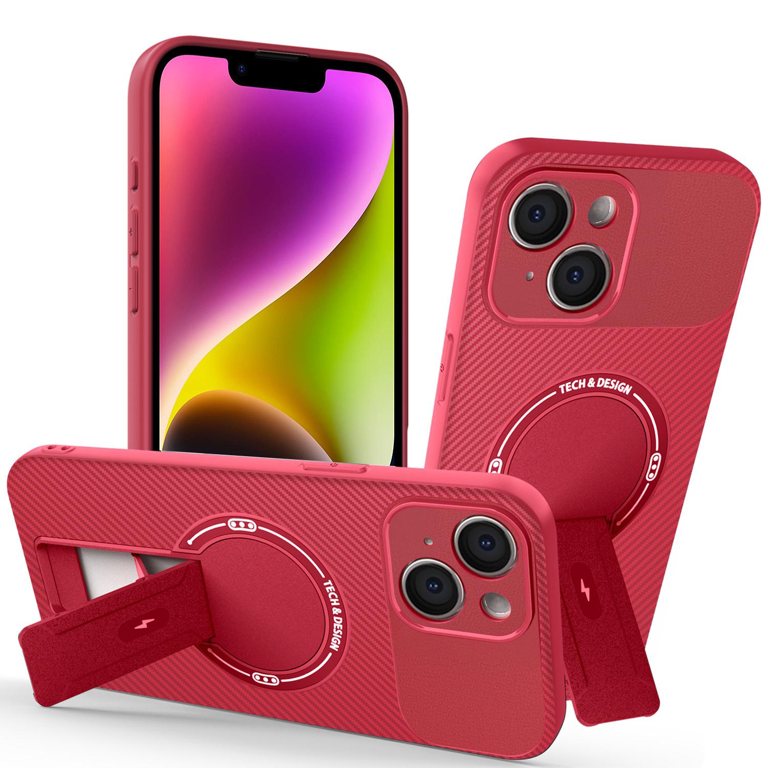 For iPhone 14 Case with Kickstand Carbon Fiber Texture PC + TPU Phone Cover F