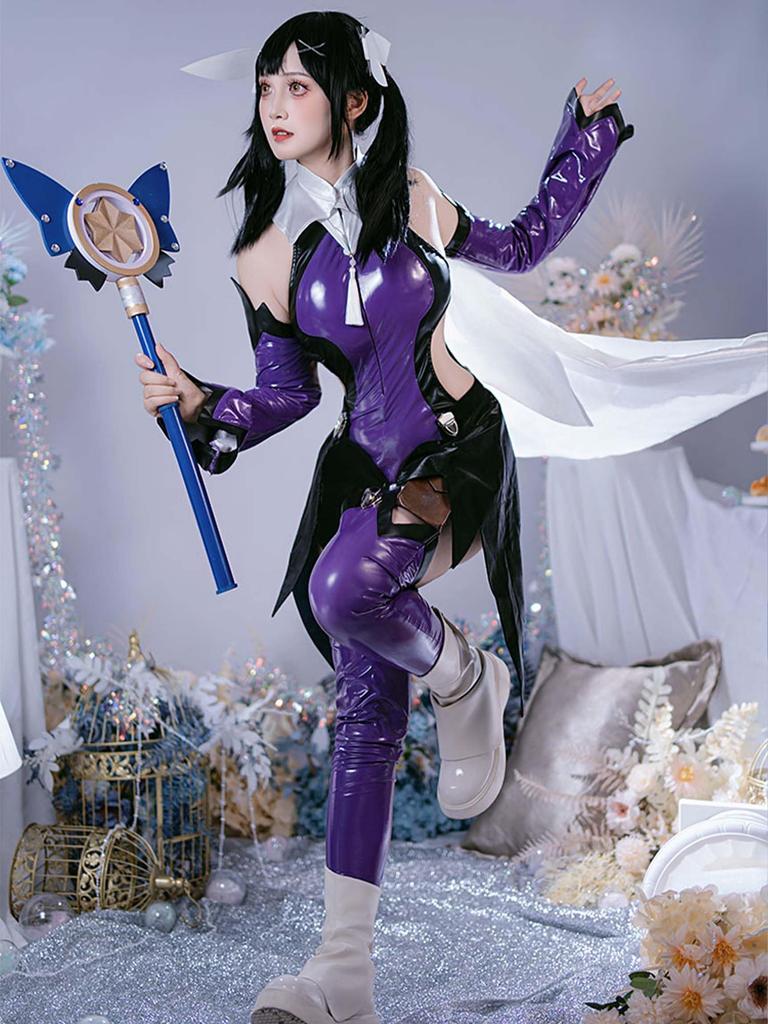 Miccostumes Erwachsenes Magical Girl Anime Spiel Ärmelloser Body und Trikot Outfit Niedliches und Moe Cosplay Kostüm für und Foto Lila Damen Set,