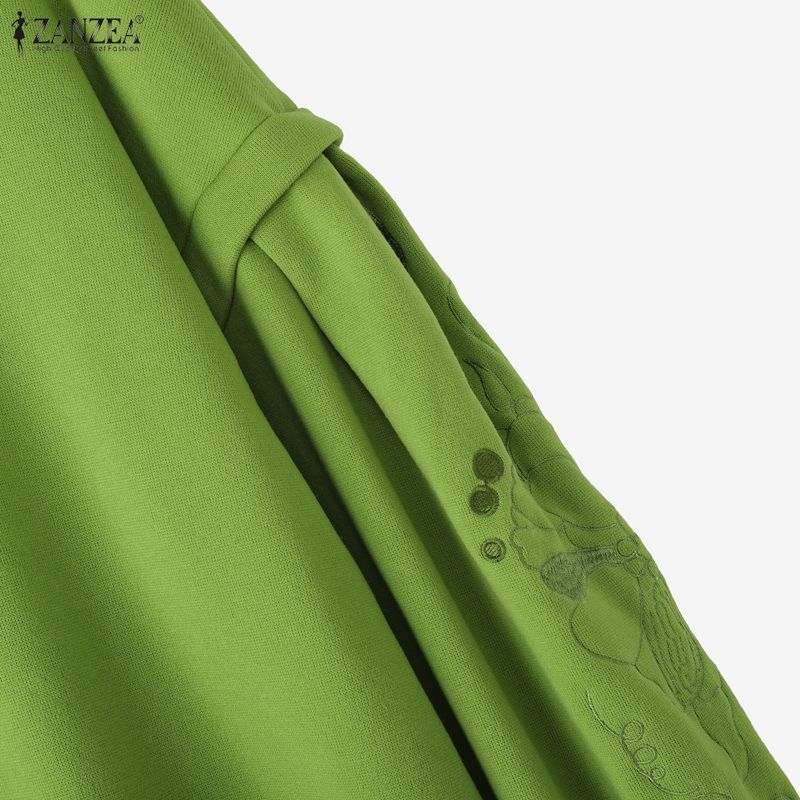 ZANZEA Women Casual Embroidered Splice Long Sleeve Loose Pullover Tops