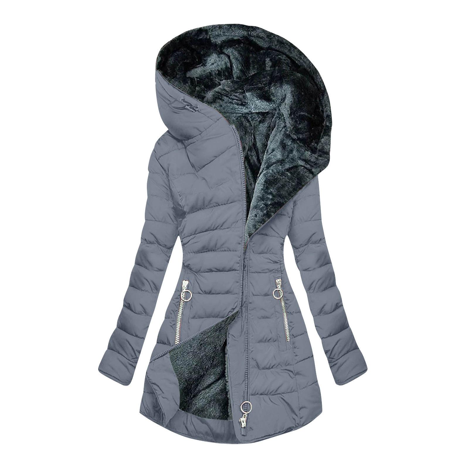 

European & American 2025 Winter Fur Collar Hooded Slimming Jacket - Long Sleeve, Warm & Cold-proof Overcoat. L