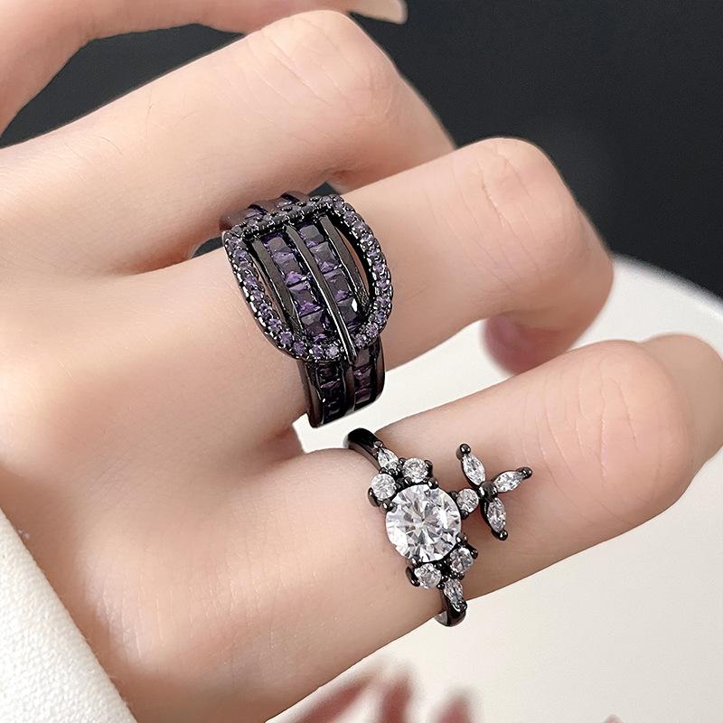 Dark Saturn Belt Buckle Open Ring Full Diamond Zircon Premium Light Luxury Fashion Personality Ring