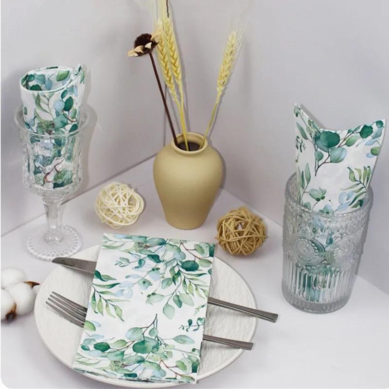 20Pcs/pack 33x40cm Green Leaf Printed Disposable Napkins Paper Home Hotels Restaurants Party Decorations Tissues
