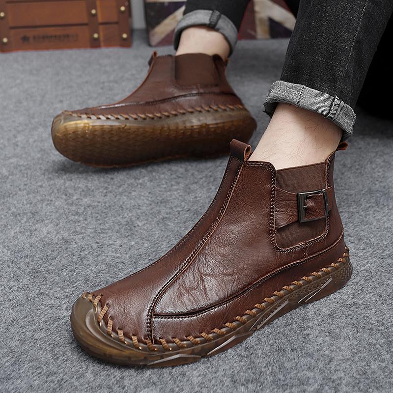 Fashion New 2025 Handmade Men Boots Design Sneakers Man Outdoor Casual Leather Men Shoes Ankle Boots Fall Breathable Hot Sale High top