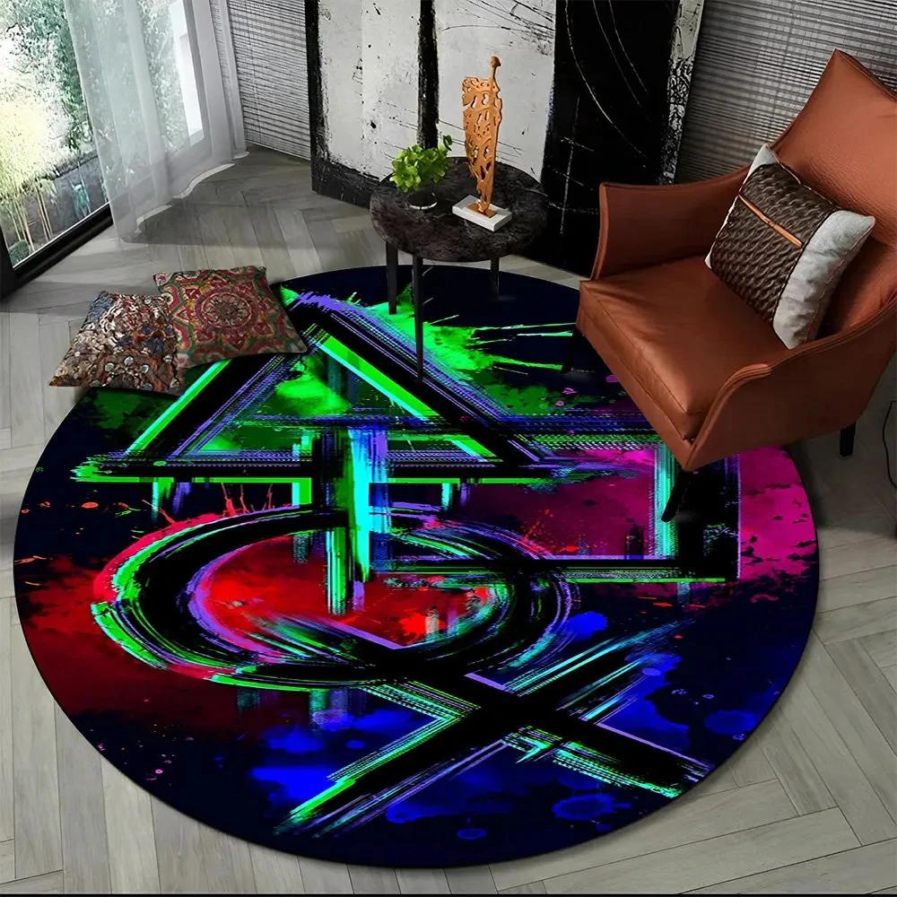 Game Controller Round Area Rug Cartoon Gamer Circle Carpet Rug for Living Room Children's Bedroom Sofa Decor Non-slip Floor Mat