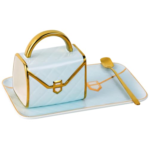 

10 Oz Aesthetic Handbag Shaped Mug Creative Ceramic Coffee Cups Sets Luxury Office Travel Tea Cup Elegant Women Drinkware Gift 310ml синий