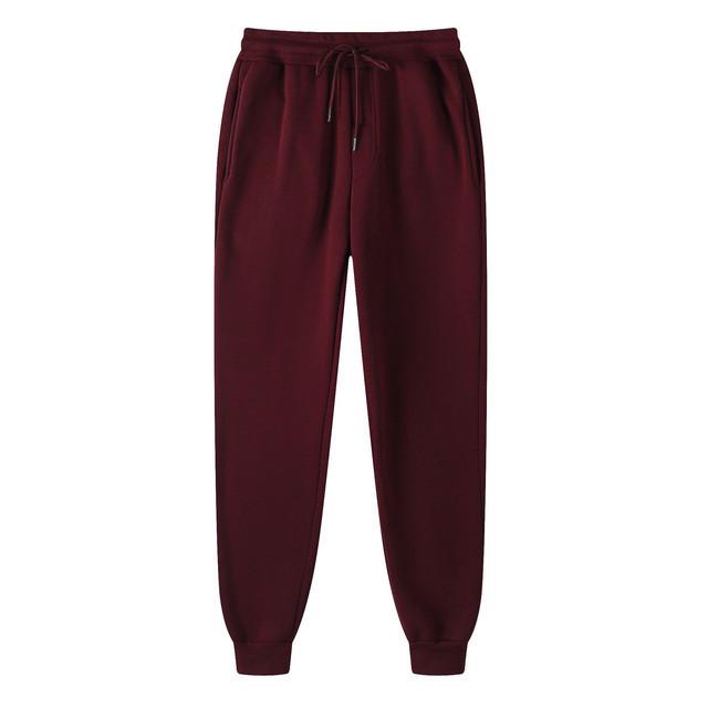 Unisex Warm Fleece Sweatpants - Plus Size, Solid Color, Casual Fitness Running Trousers