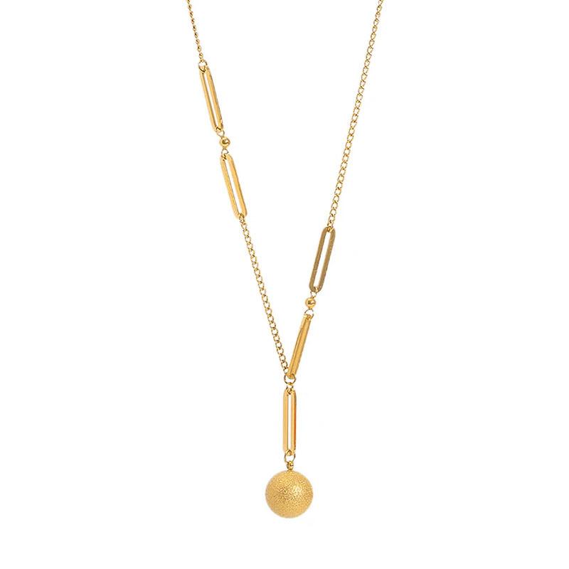 Titanium Steel Gold Foil Round Ball In The Minimalist Wind Stove With Real Gold Necklace Female Collarbone Chain