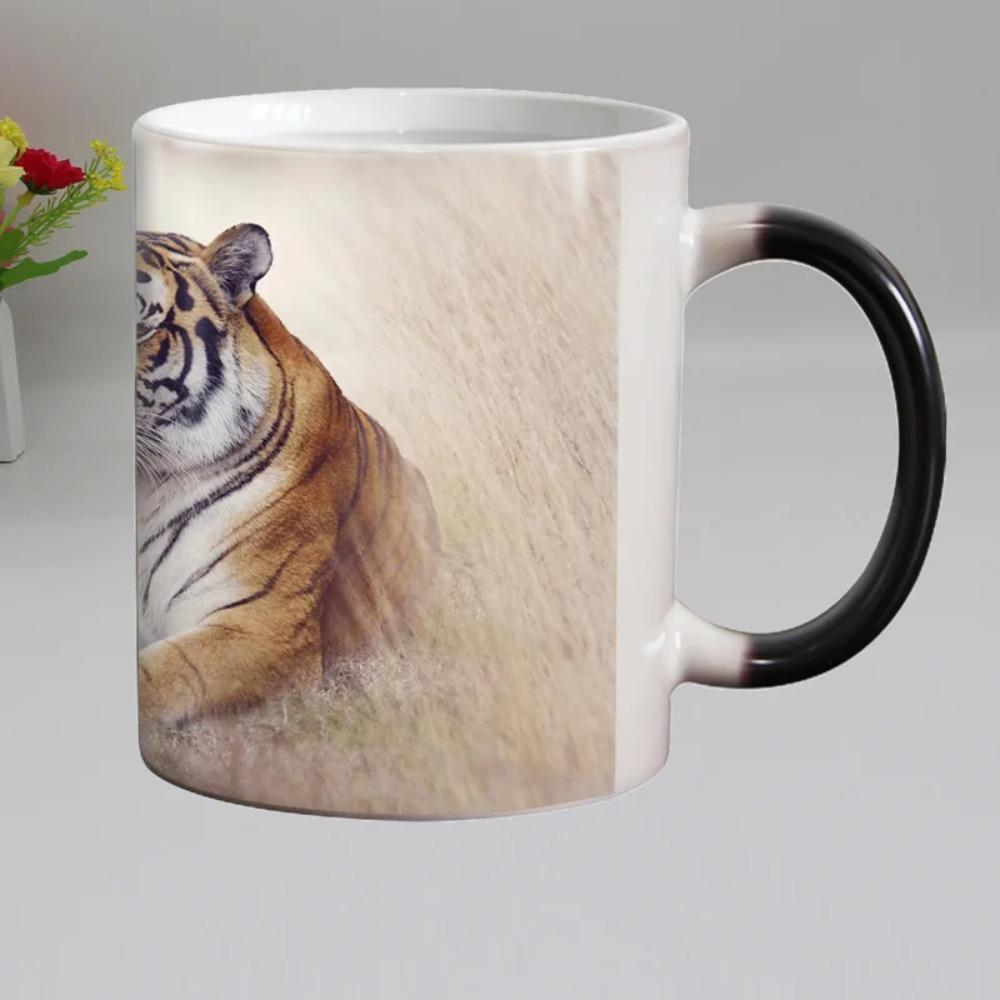 Tiger Ceramic Color Changing Coffee Mugs, Magic Tea Cup, Super Gift, Novelty, Animal, Funny, 330ml