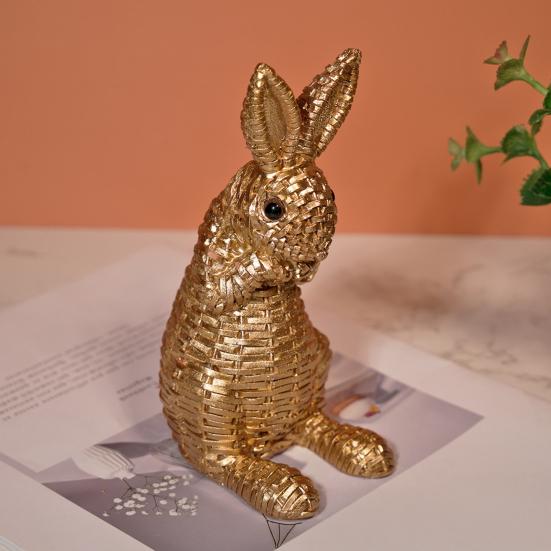 Yousheng Bunny Decoration Rattan Effect Resin Candle Holder Imitation Rattan Texture Easter Bunny Ornament Resin Figurine Home Table