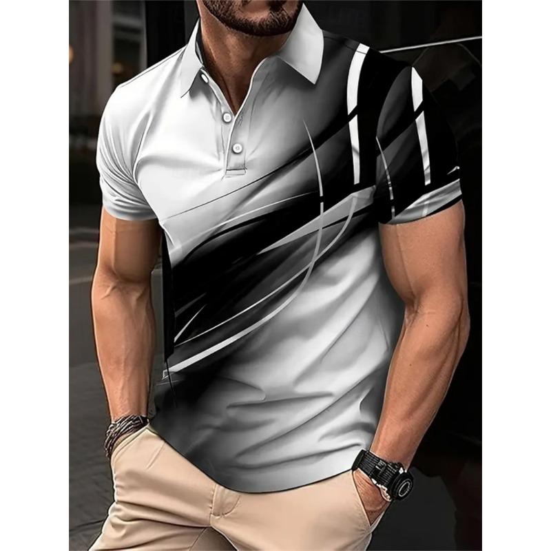 Fashion Irregular Line Pattern Polo Shirts For Men Simple Trend Summer 3D Printed Short Sleeve Polo Shirt Casual Oversized Tops