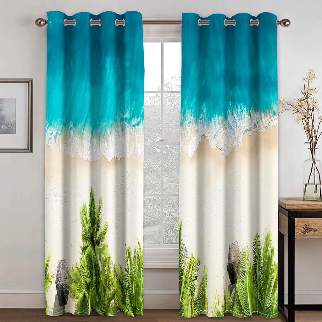Meer Strand Blau Ozean Landschaft Schatten Vorhang Deluxe Wohnzimmer Schlafzimmer Home Decor Vorhang 2 Panel Kostenloser Versand