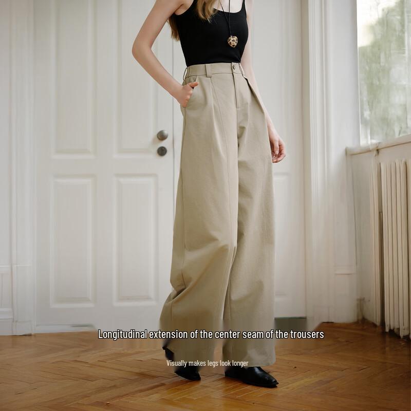 Women's High-Waisted Khaki Wide-Leg Trousers