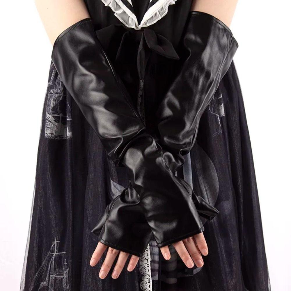 Guantes Negros de Cuero PU Cuero Sintético Manguitos de Codo Moda Gótica Guantes para Mujer Accesorios de Club