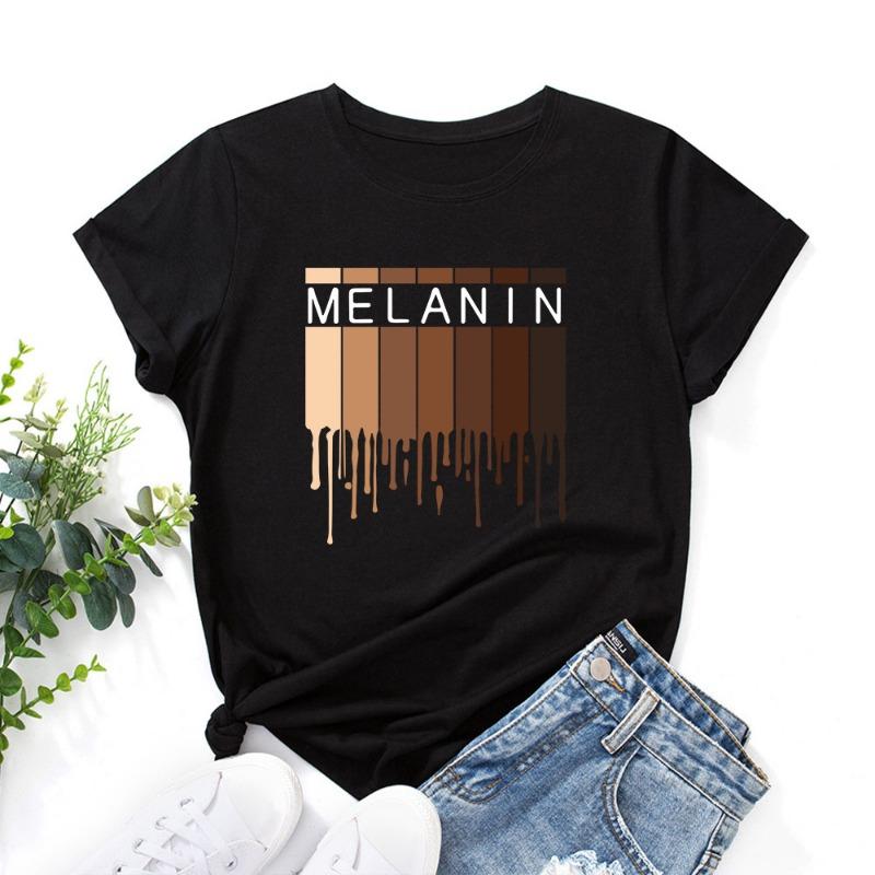 Summer Women's MELANIN Printed Cotton Loose Round Neck Short Sleeved T-Shirts Women’s