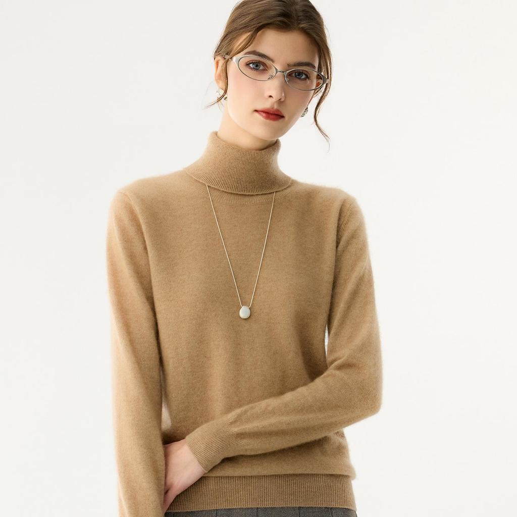 Women's Slim Fit Cashmere High-Neck Sweater - Autumn/Winter Solid Color Knit Base Layer Top