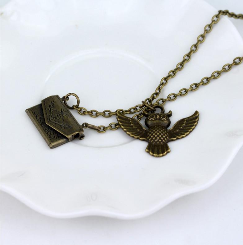 Vintage Potter Harry Copper Owl With Acceptance Letter Pendant Necklace Locket