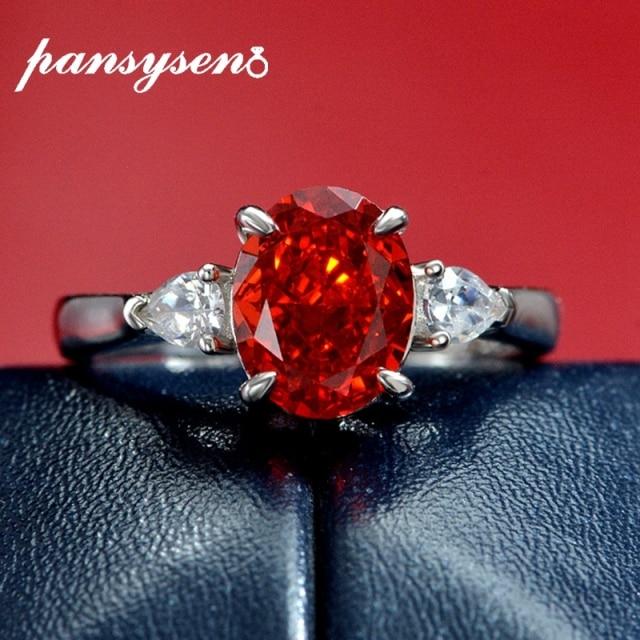 Sparkling 100 %925 Sterling Silver Oval 7 *9mm Red Pink Blue High Carbon Diamond Adjustalbe Rings For Women Fine Jewelry