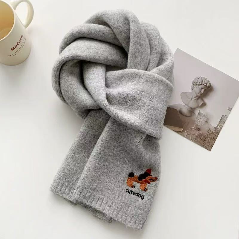 New Simple Ins Cute Puppy Plush Scarf Autumn and Winter Warm Windproof Versatile Soft Waxy Student Scarf Tide