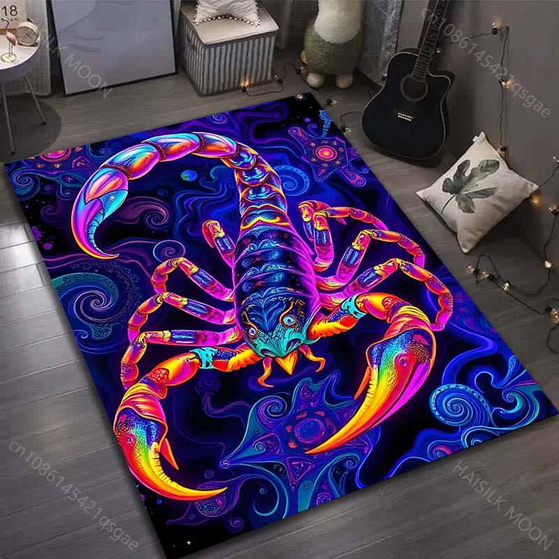 Neon Fantasy Skorpion-Print Teppich für Schlafzimmer Wohnzimmer Bettseite Sofa Bodenmatte Moderne Heimdeko Bereichsteppich Große Größe