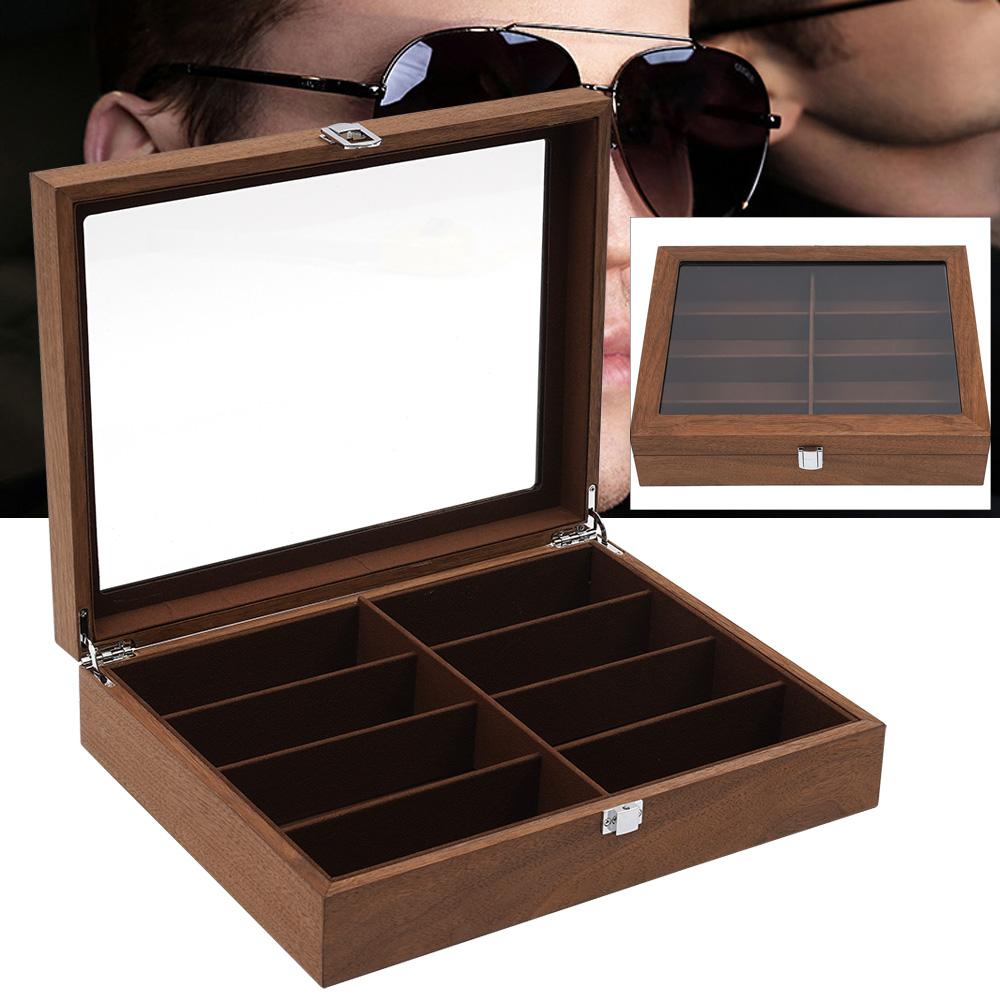 

Футляр-подставка для очков с 8 отделениями из дерева грецкого ореха, Органайзер, Витрина, Многофункциональное хранение, Органайзер для стола дома или в офисе темно-коричневого