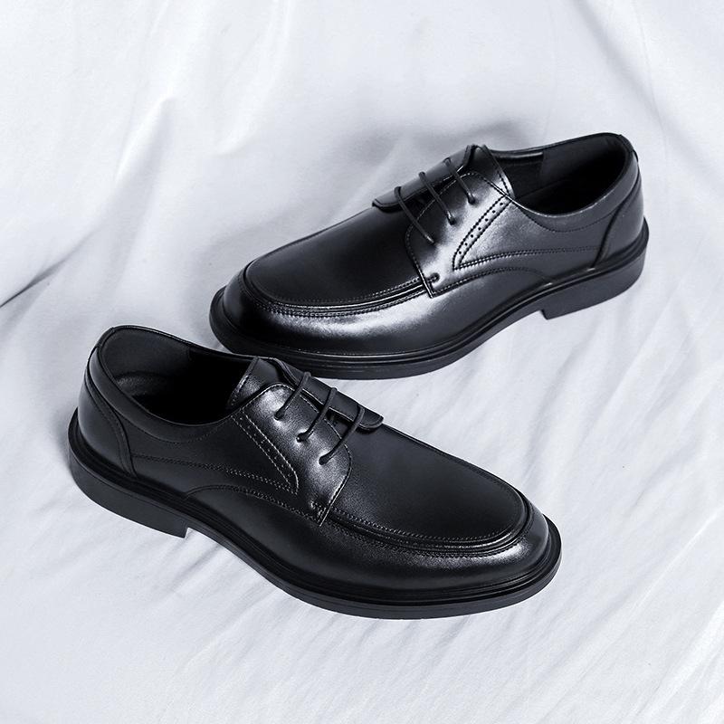 

Кожаные туфли мужские деловые повседневные туфли 2025 года лето новые дышащие внутренние туфли с острым носком маленькие кожаные туфли 8103-R 38 чёрный