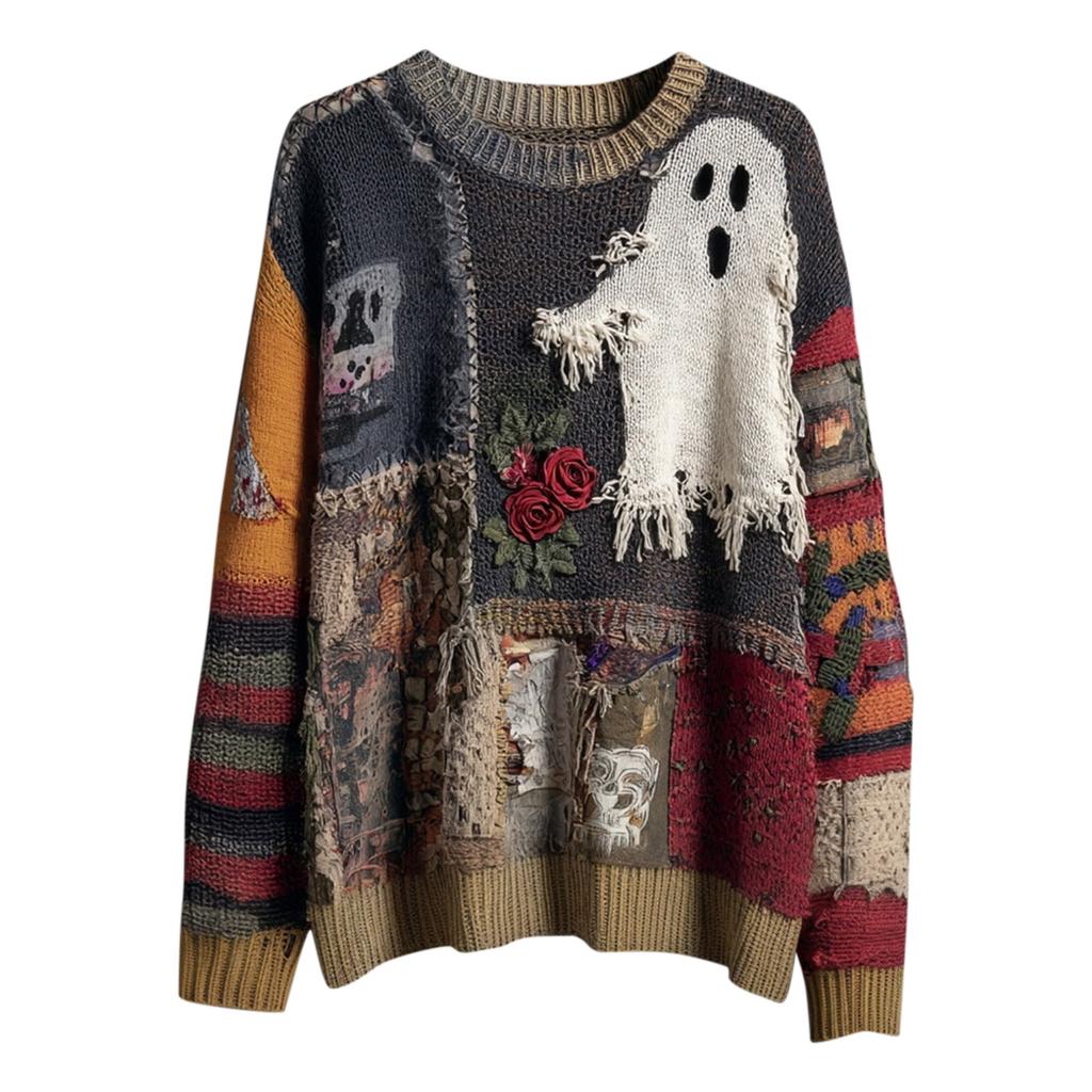 Men's Halloween 3D Printed Long Sleeve Top Round Neck Casual Sports Pullover