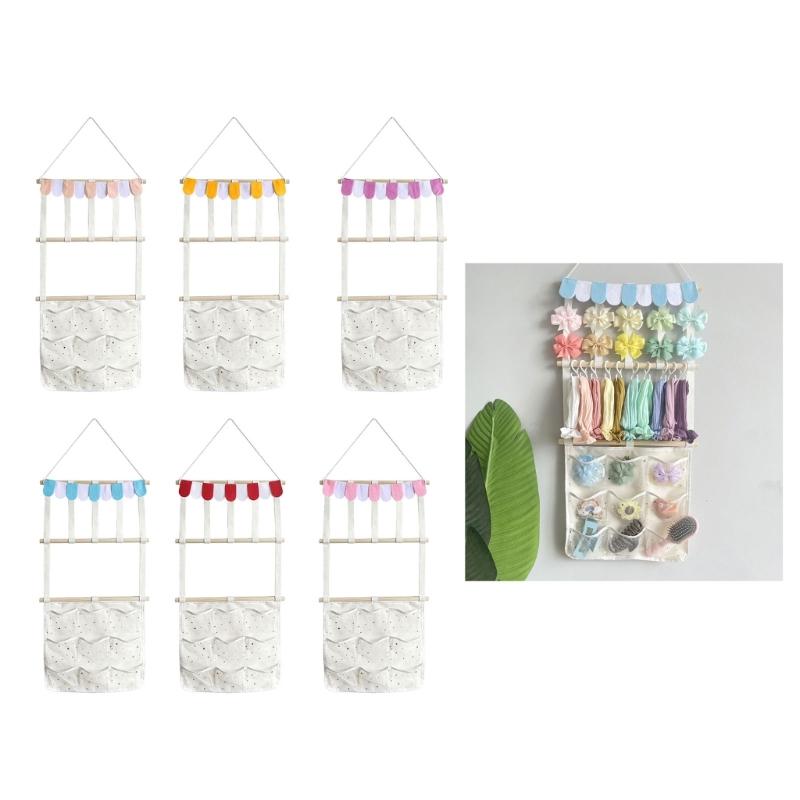 Durable Wooden Hair Bowknot Storage Rack Featuring Fabric Hook For Organizing Headbands Clips And Hair Accessories