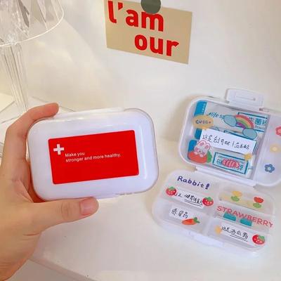 Cute Pill Case with Sticker Container Plastic Medicine Pill's Box Office Home Travel Storage Storage Organizer for Small Thing