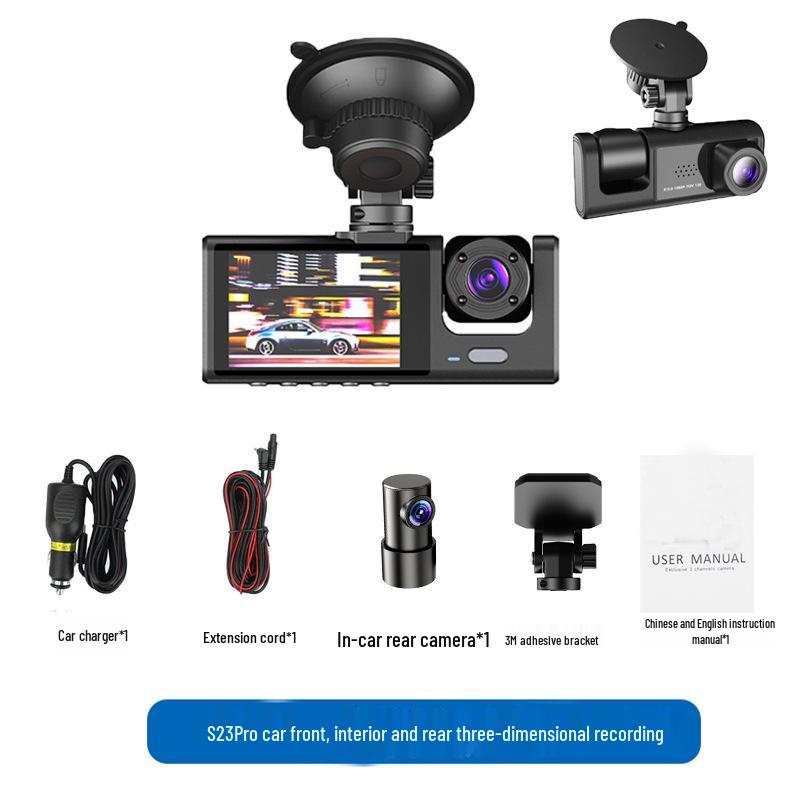 High-Definition Dual-Lens Dash Cam with Wide-Angle Night Vision and WiFi for Front, Interior, and Rear Recording