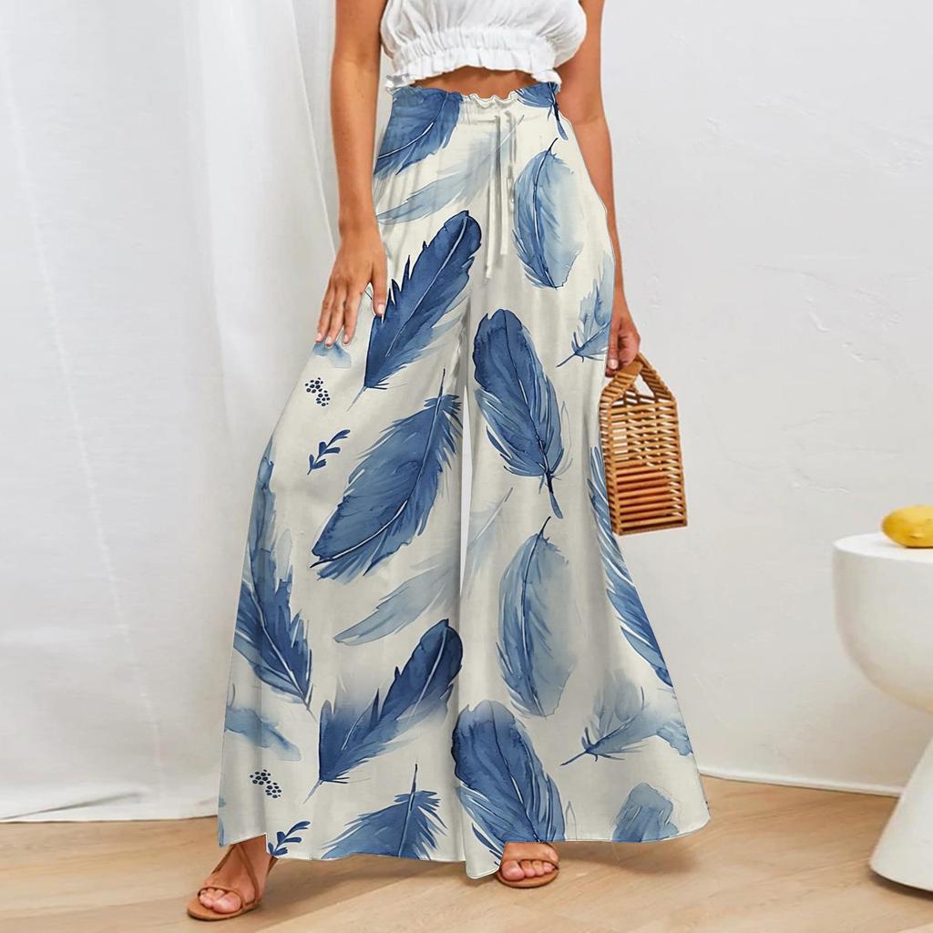 European & American Style Women's Printed Wide-Leg Casual Pants