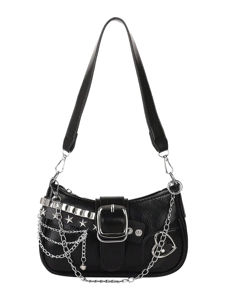 Vintage Shoulder Bag Metal-Studded Oil Wax Leather Bag Motorcycle Bag Cool For Trendy Events Fashion Street Daily Commute