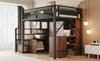 Metal Loft Bed 140 x 200 cm, Unique Safety Enclosure with Window, Safety Ladder with Locker, Black, Old SKU is LDB00359AAB