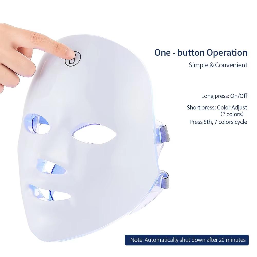 7-Color LED Photon Face & Neck Mask — Wireless Rechargeable, High-Density LEDs, 15–20min Auto Timer, Home Spa