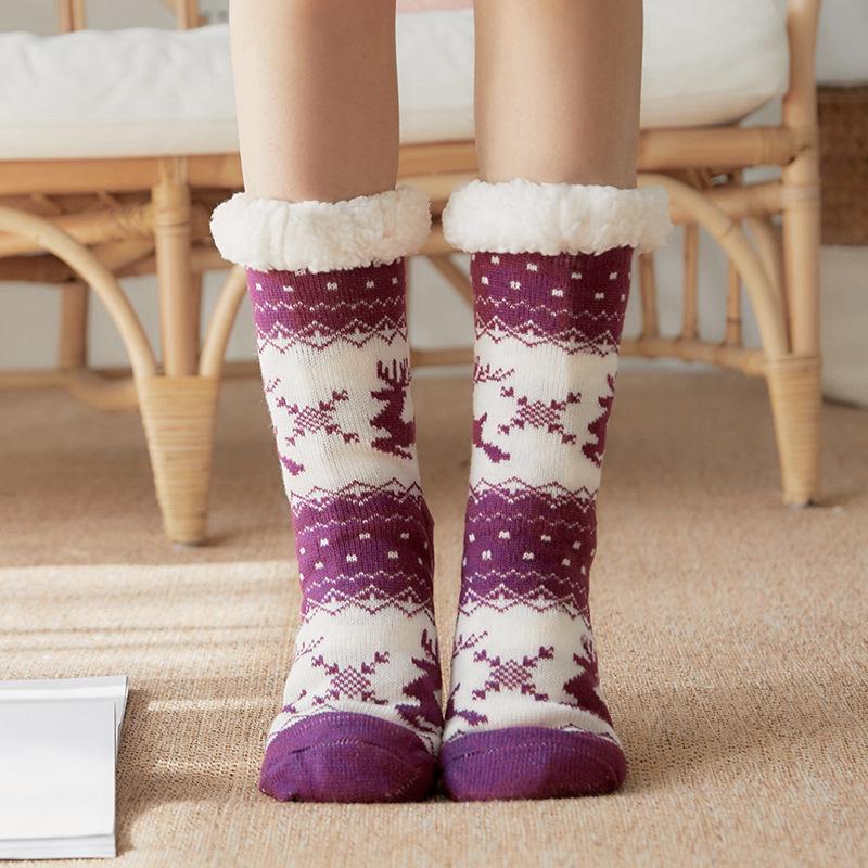 Women's Plus Velvet Christmas Floor Socks: Cozy Snow Sleep Slippers & Leg Covers