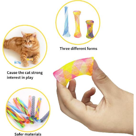 Andiker 10pcs Cat Tube Toy, 5.1inch Nylon Mesh Telescopic Folding Plastic Cat Spring Toy, Stylish Multi-Colored Cat Chew Toy, Interactive Cat Toys