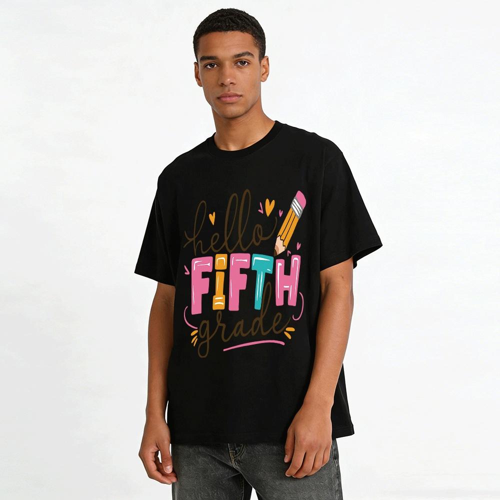 Hello Fifth Grade Print Kids Back To School Casual Tee Shirt Pure cotton T-shirt