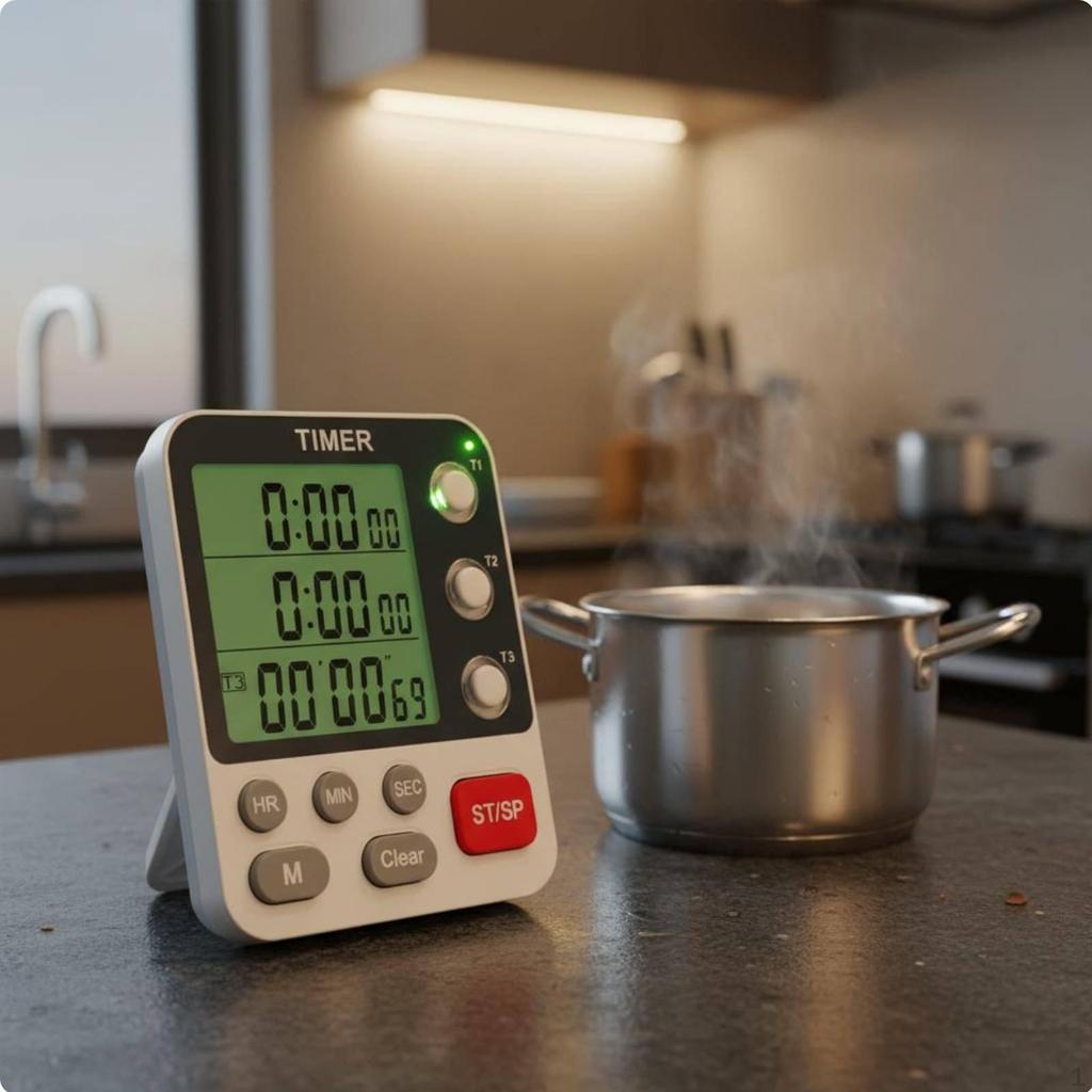 3 Channel Kitchen Timer Flashing Light Notification MultiEvent Digital Adjustable Volume