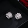 EmmayaZircons Double Sided Micro Paved Cubic Zirconia White Gold CZ Stone Rectangle Hoop Earrings for Ladies Jewelry