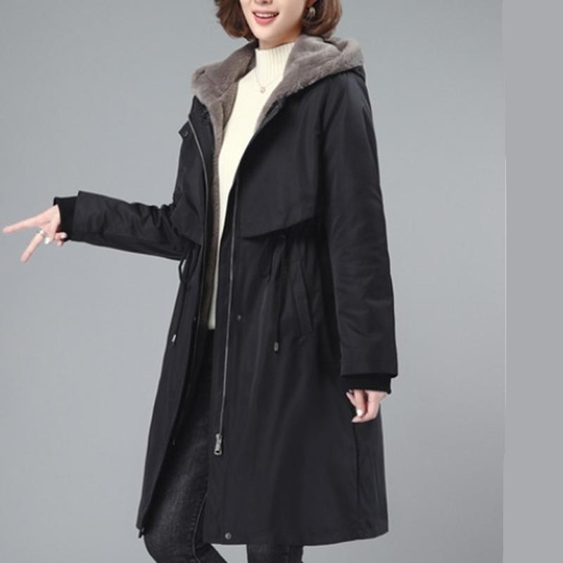 

Женская осенне-зимняя длинная хлопковая куртка, свободная куртка большого размера XXL чёрный