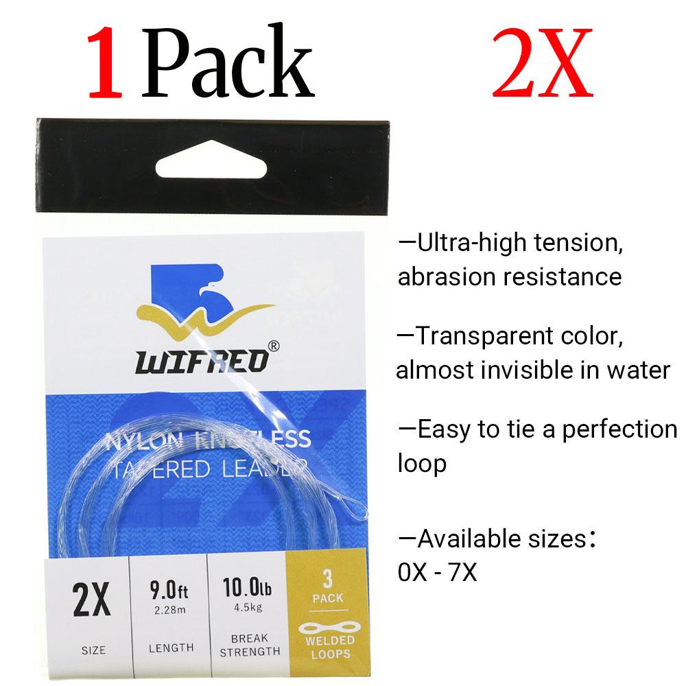3PCS/Pack 0X~7X Tapered Leader Fly Fishing Line 9FT/2.28M Fly Line Leader With Welded Loop Clear Nylon Tippet Line