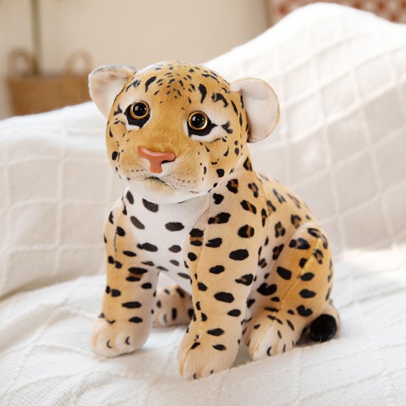 Simulation Cute Wild Animal Doll Small Leopard Tiger Lion Plush Toy Sitting Lying Sanding Pushie Gift
