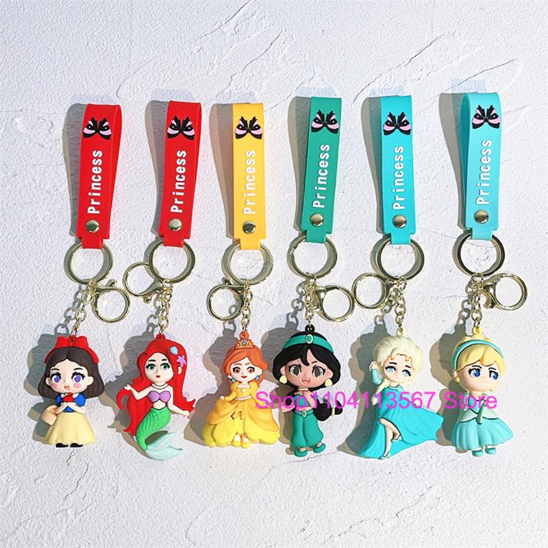 Anime Cartoon Silicone Girl Mermaid Princess Keychain Cute Snow White Anna Alice Keyring Bag Key Chain Pendant Kids Toys Gifts