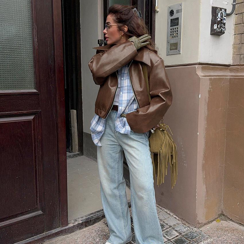 Angola red jacket leather jacket locomotive girl fashion coat 2026 autumn and winter new niche top women's temperament