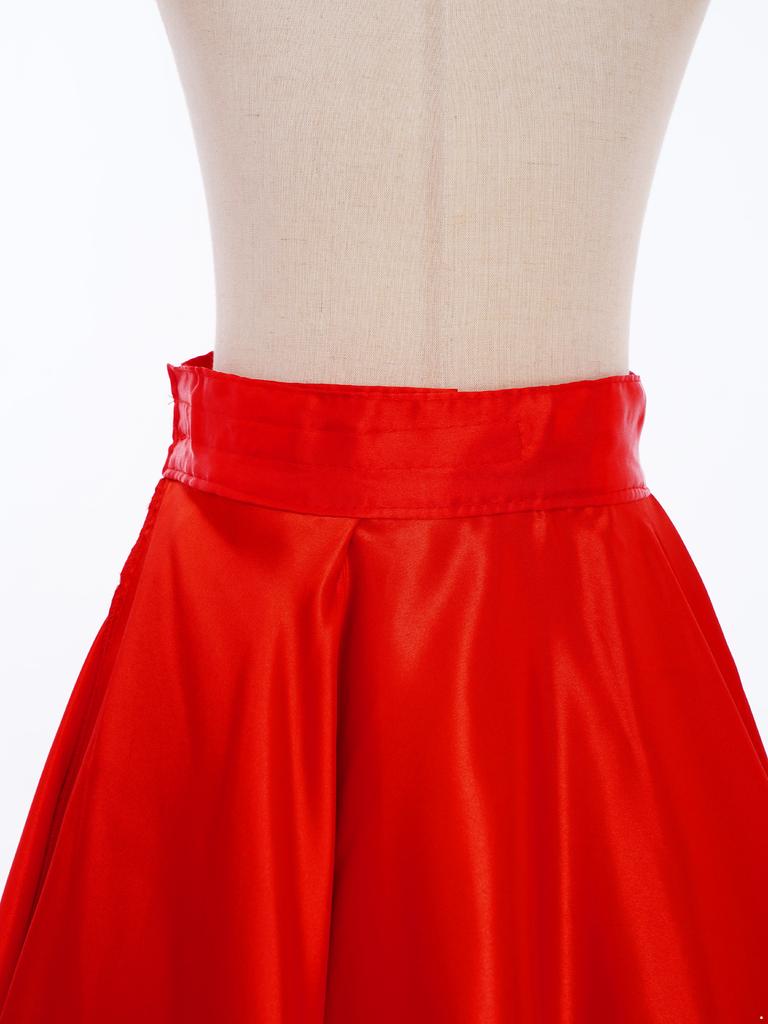 Girls Satin Skirt Side Split Wide Hemline Hook Loop Fastener Waistband Spanish Flamenco Ballroom Dance Skirt