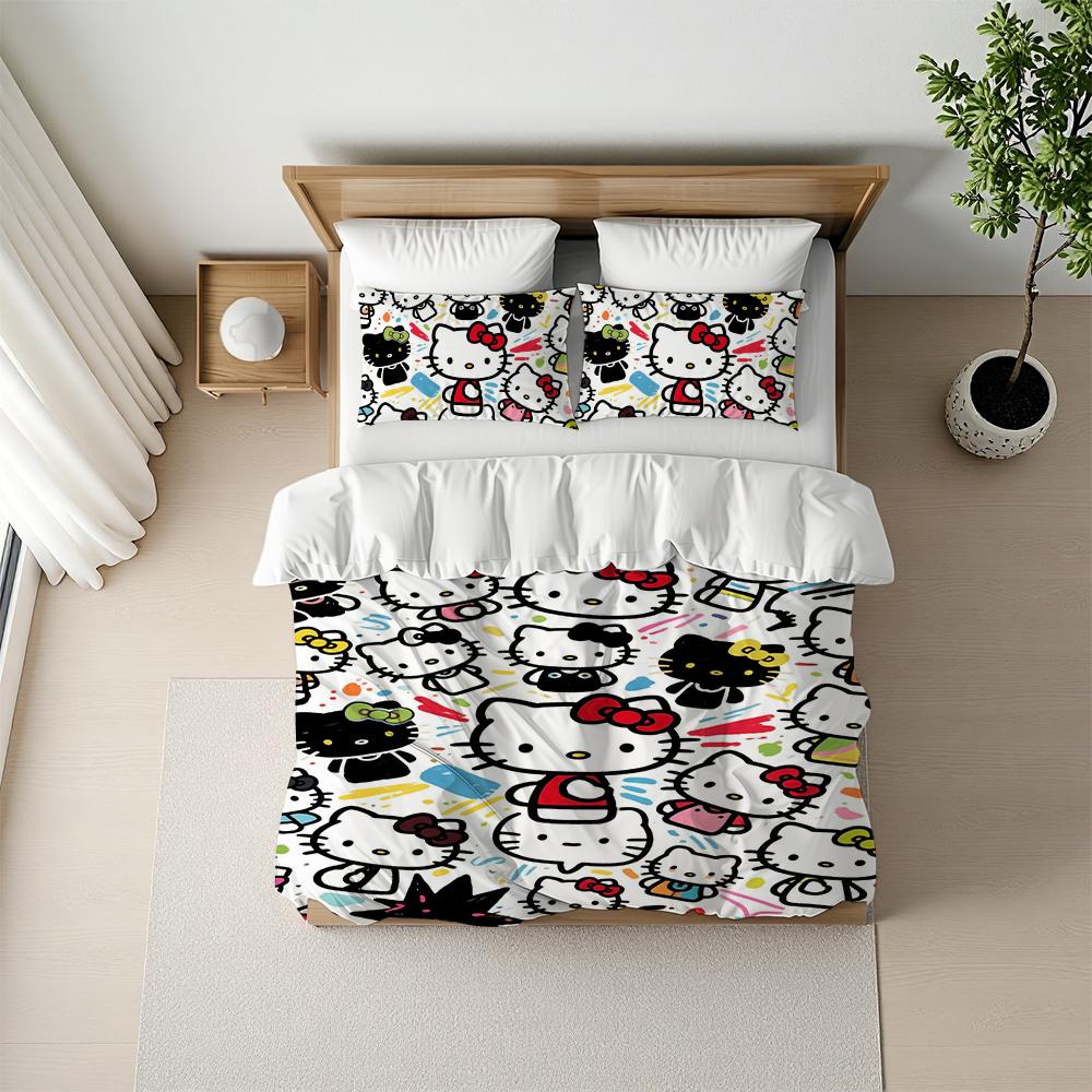 

Kawaii HelloKitty Duvet Cover Set Home Style Bedding Soft Laundry Cotton Bed 3 Piece Set Student Dormitory Gift 135x200cm
