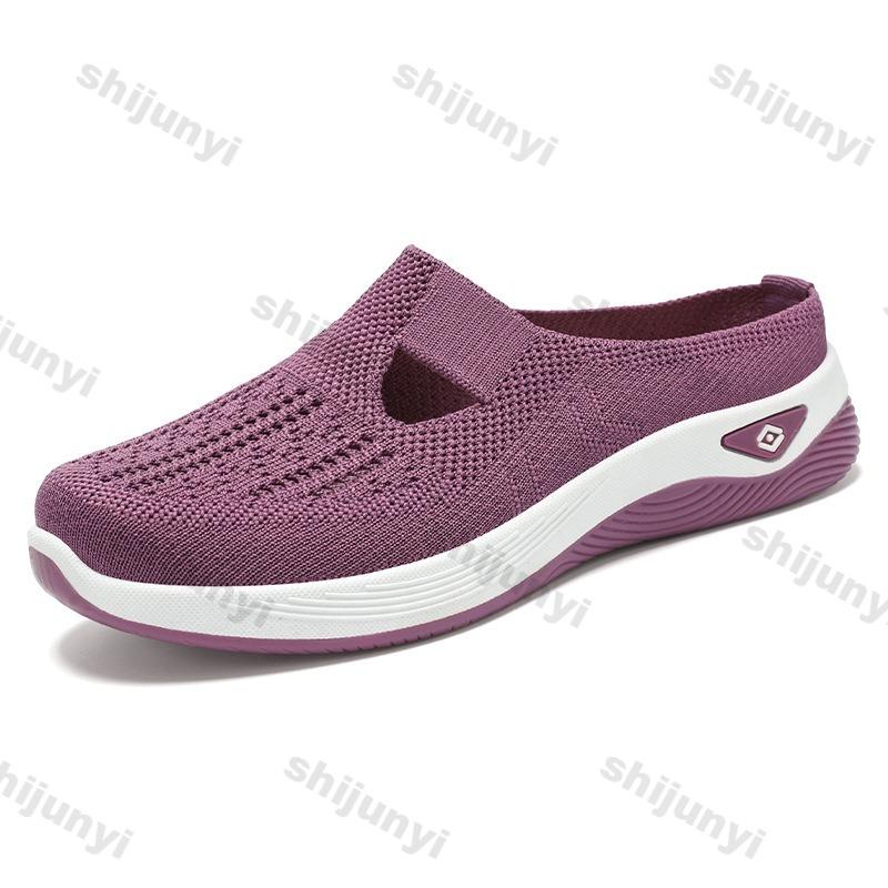 2025 Women's Summer Hollow Breathable Casual Shoes Lazy People Slip on Slippers Soft Soled Comfortable Flat Shoes Zapatos Mujer