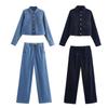 2025 European and American Style Denim Shirt + Jogger Set