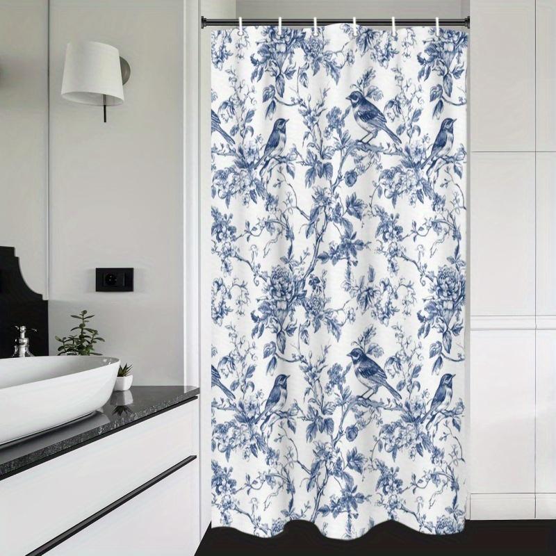 

Vintage Style Porcelain Shower Curtain - Blue And White, Birds Design, Includes 12 Hooks, Perfect For Artistic Bathroom Decor W60H190(CM)-1 Pcs